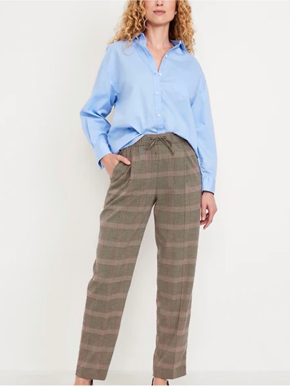 XL Tall Old Navy Brown Plaid Straight-Leg Drawstring Pants